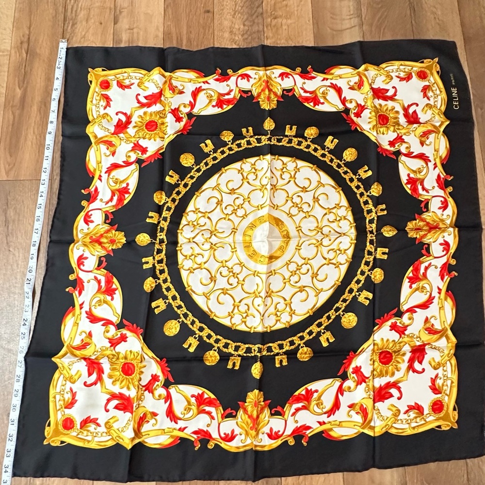 Celine Black and Gold Silk Scarf